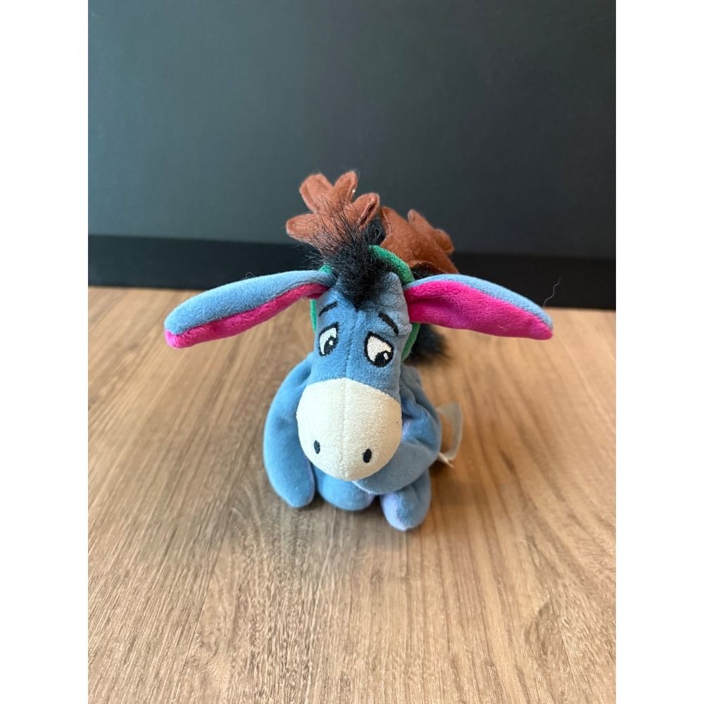 Disney Store Eeyore Reindeer Beanbag Plush Winnie the Pooh Holiday Blue 8 Inch